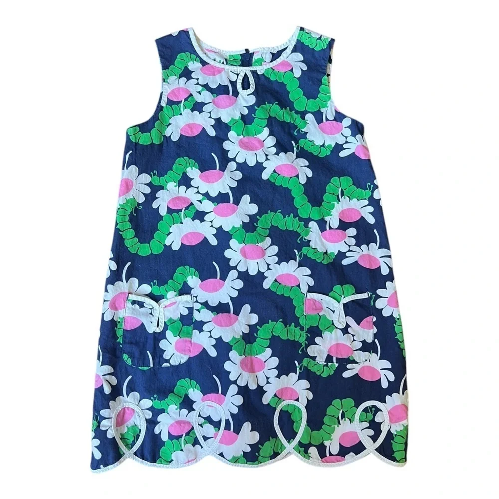 Lilly Pulitzer Yum Yum Caterpillar Floral Shift Dress Cotton Size 6